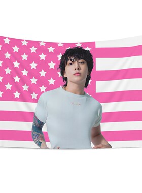 粉红色壁挂海报 BTS Jungkook 美国国旗横幅房间装饰生日背景布