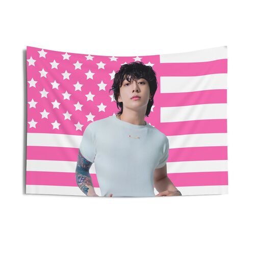 粉红色壁挂海报 BTS Jungkook 美国国旗横幅房间装饰生日背景布