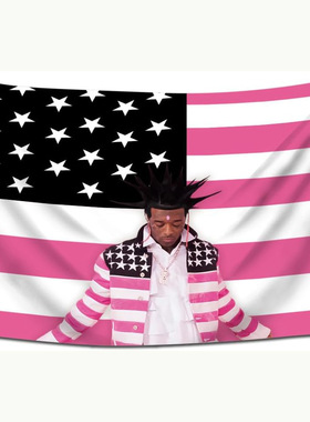 说唱歌手粉色美国国旗挂毯 音乐相册封面3x5FT涤纶旗帜