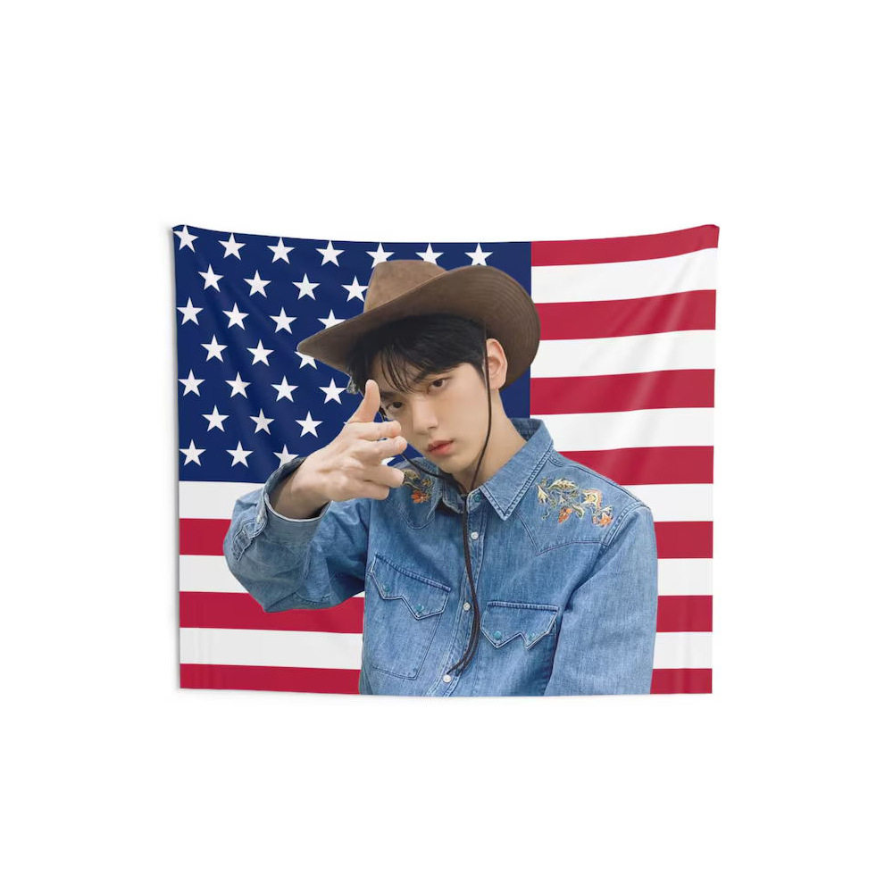 Soobin横幅旗帜应援旗宿舍挂饰 美国图案背景秀彬旗帜