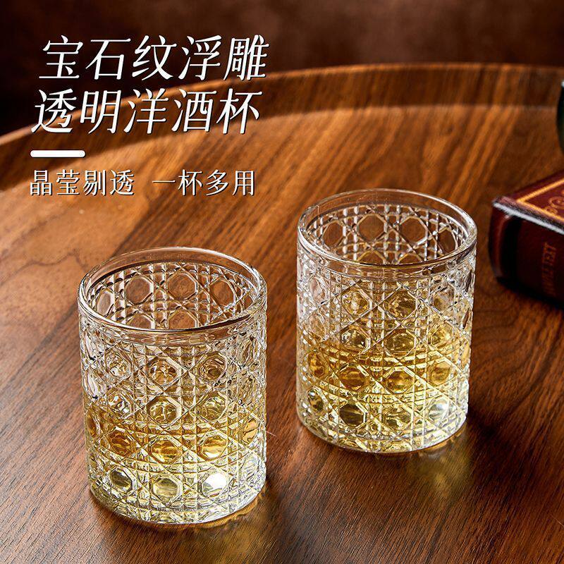 网红ins复古浮雕宝石玻璃杯家用酒杯牛奶果汁饮料水杯子啤酒洋酒