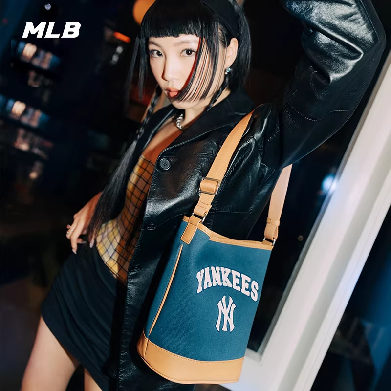 MLB官方 男女同款休闲时尚潮流学院风单肩包通勤水桶包春夏BMS09
