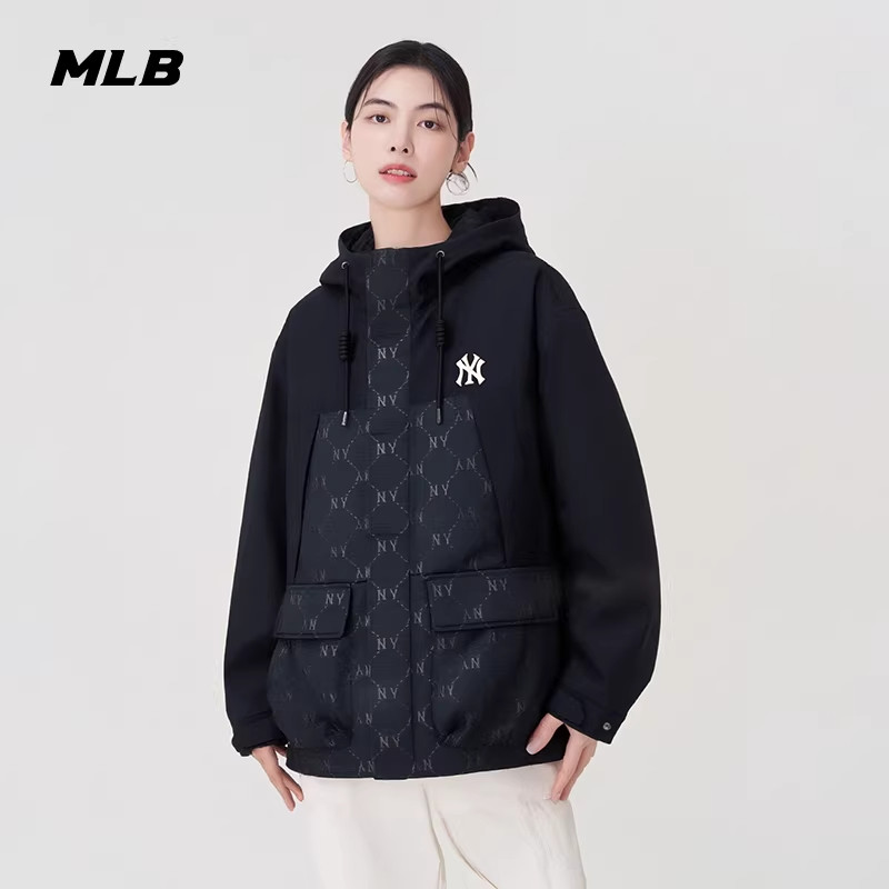 MLB官方 男女同款休闲百搭钻石老花连帽夹克外套26春季新款WJM01