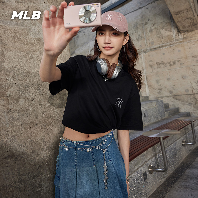 MLB官方 男女同款宽松韩系仿牛仔老花防晒短袖T恤26夏季新款TSM07