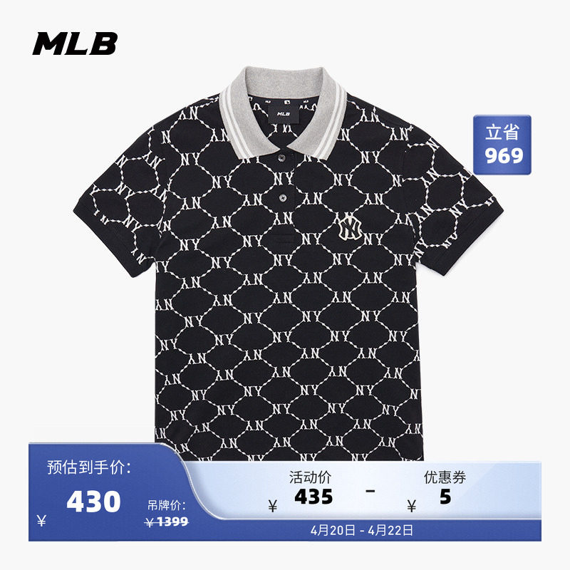 MLB官方 女士POLO衫钻石老花短袖时尚休闲运动T恤春夏PQM60