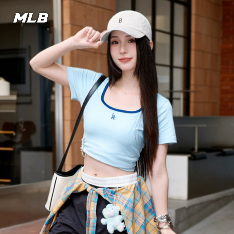 MLB官方 女款潮流百搭蕾丝U领修身T恤26夏季新款时尚TSB52/TSB73