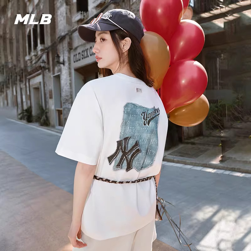 MLB官方 男女情侣凉感时尚潮流复古仿牛仔短袖T恤25夏季新款TSM10