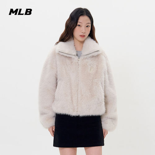 MLB官方 女款休闲百搭时尚保暖仿皮毛外套25冬季新款FDB01