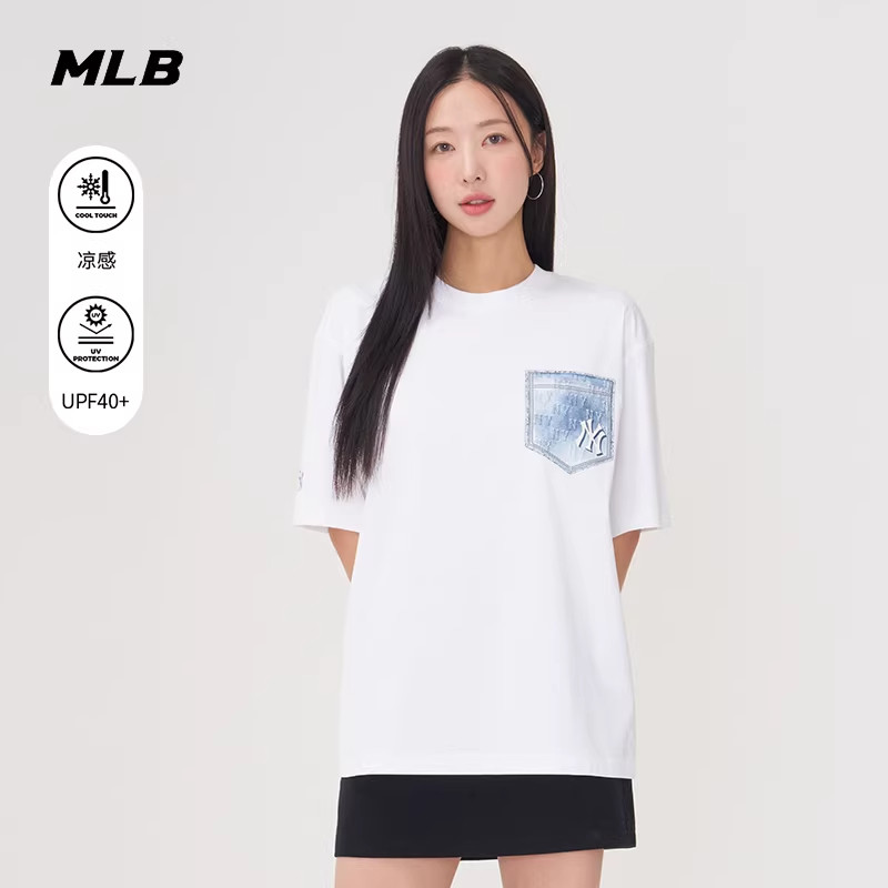 MLB官方 男女时尚凉感防晒复古老花圆领短袖T恤25夏季新款TSM07
