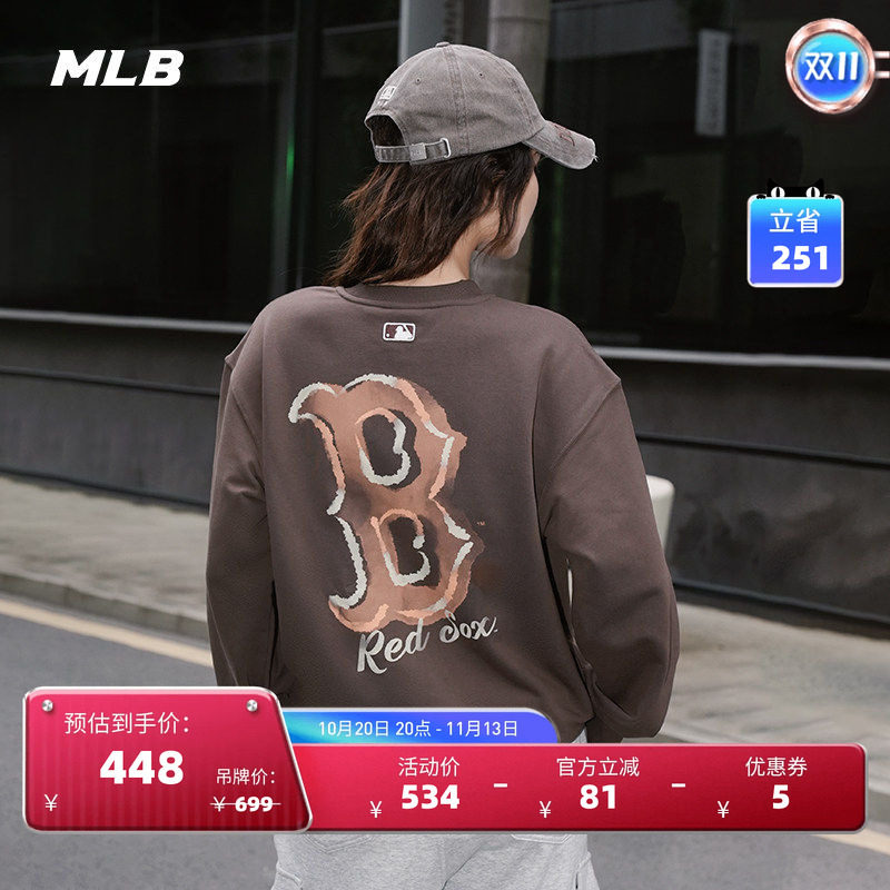 MLB官方 男女情侣街头风涂鸦背标圆领套头卫衣25春夏新款MTB32