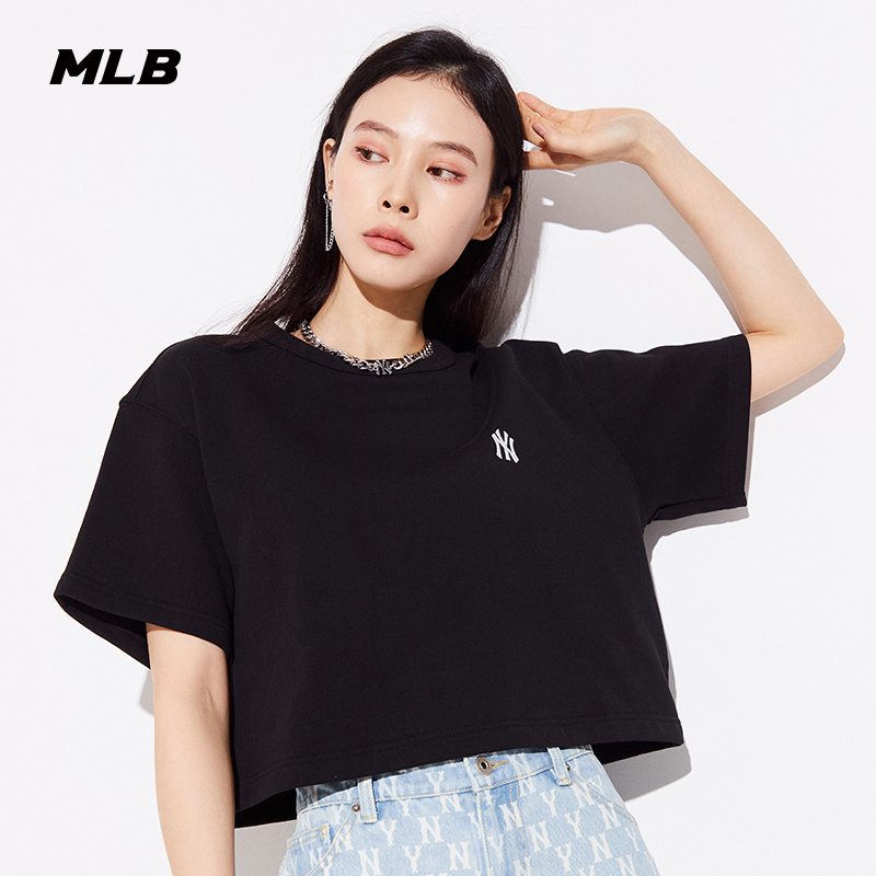 MLB官方 女士短款T恤刺绣小LOGO短袖运动宽松休闲潮夏季TS100