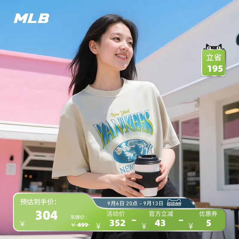 MLB官方 男女情侣复古胶片印花短袖宽松百搭潮流T恤夏季新款TSV61
