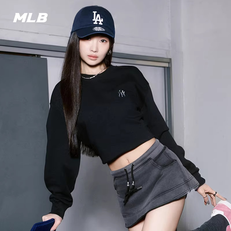 MLB官方 男女同款宽松休闲时尚纯色小标圆领卫衣26春季新款MTB01
