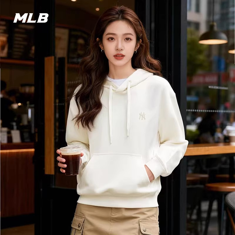 MLB官方 男女同款时尚潮流宽松纯色小标连帽卫衣26春季新款HDB01