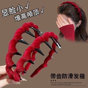 新年红色丝绒高颅顶发箍女高级感洋气时尚头箍显脸小减龄发卡饰品
