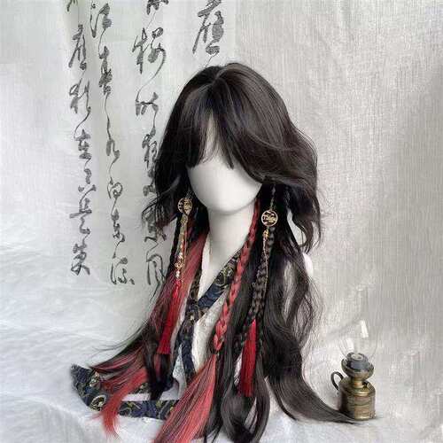 ch瓷爹cos服假发女全头套黑红挑染羊毛卷水母头古风瓷爹万圣节cos
