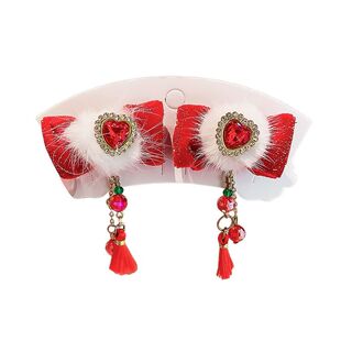 红色刺绣流苏锦鲤发夹小金鱼夹子儿童过年头饰中国风女童新年发饰