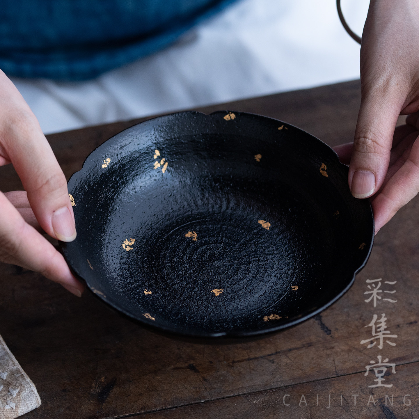彩集堂 手工大漆洒金壶承 侘寂黑色轻奢金箔干泡台茶托盘子养壶垫
