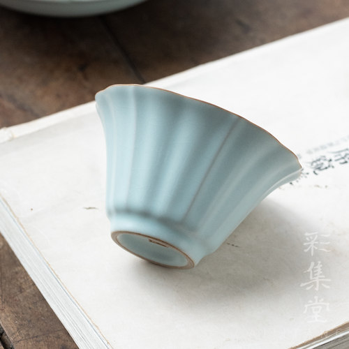 花口主人杯可养开片天青汝窑
