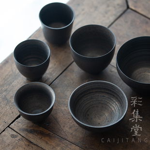 彩集堂 粗陶手工茶具个人单杯主人杯 复古铁釉鎏金茶杯品茗杯 日式