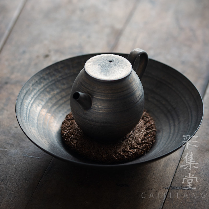 彩集堂 复古鎏金壶承 老味手工陶器干泡台茶承储水圆盘底座茶壶垫