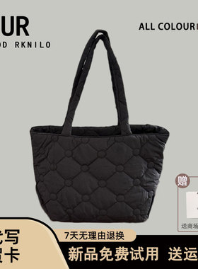 UR高品质新款菱格绗缝夹棉单肩托特包女2026腋下休闲慵懒尼龙布包