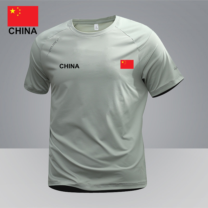 国家队训练服夏季冰丝男士T恤速干透气国风圆领短袖羽毛球运动t恤