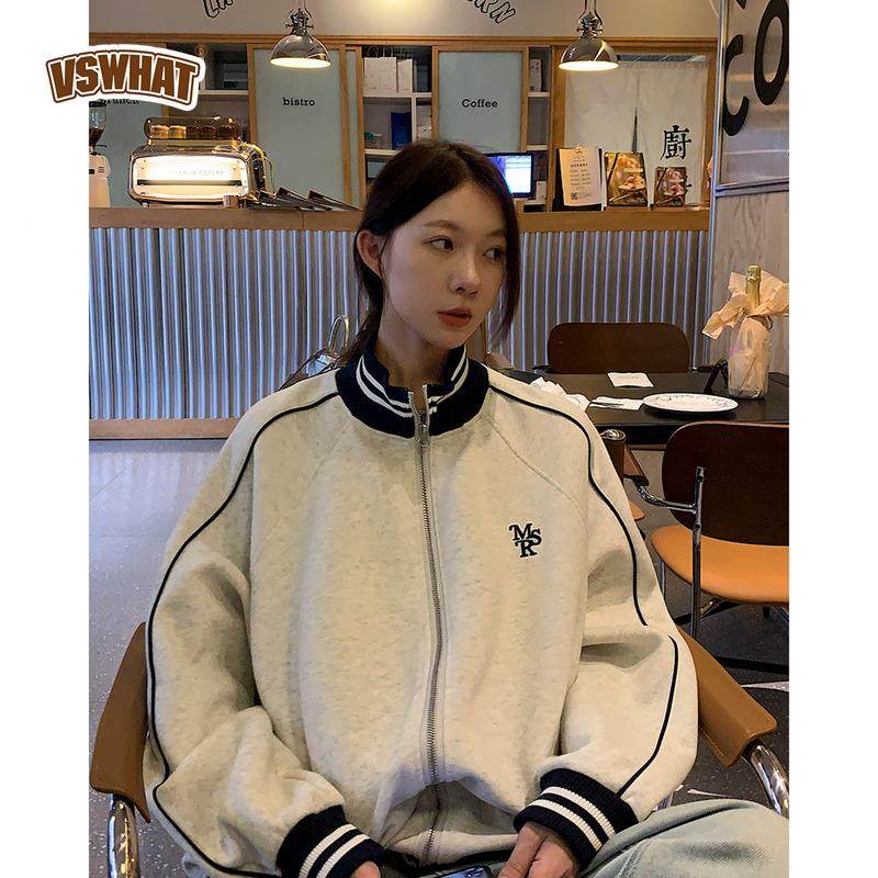 棒Vs what 5571韩版松感球服女休闲开衫弛立领上衣春秋情夹侣款克