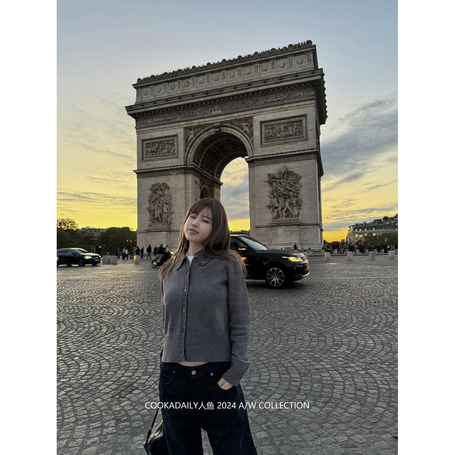 外cook糯adaily人鱼_秋DEA冬高级感软针织l翻领三色poo开衫女毛衣