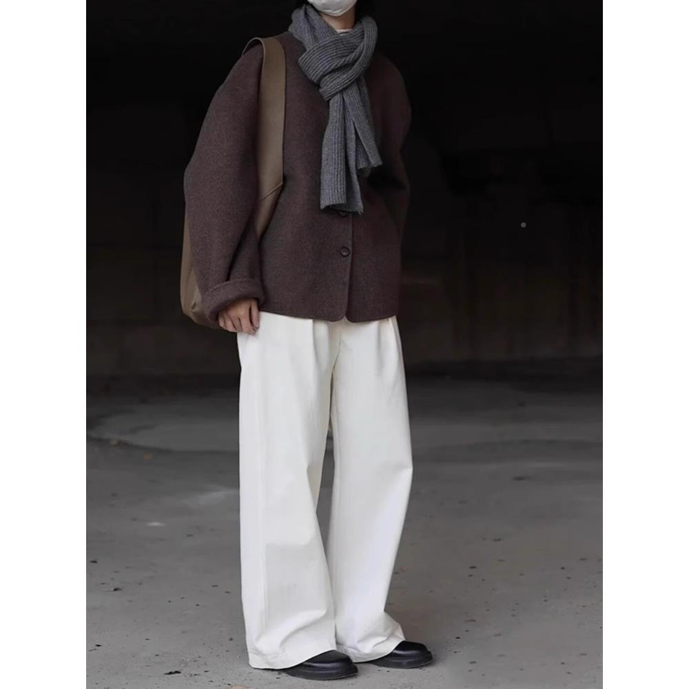 日系复古疏离感v毛呢上外套女领秋冬淡冷系高级感开衫22528夹克呢