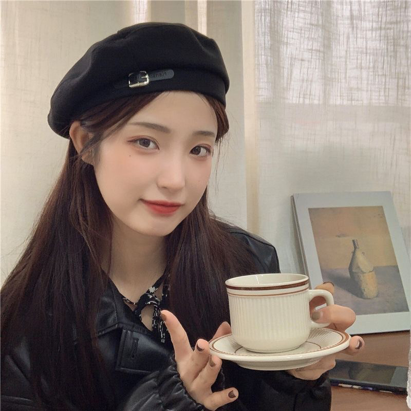 贝雷帽女秋冬韩版百搭日系复古黑帽子
