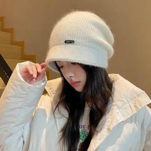百搭大头围针织毛线帽 秋冬季 堆堆帽女款 加厚护耳兔毛帽韩版 时尚