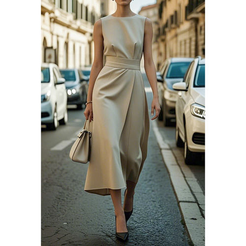 Women's Sleeveless Round-neck Casual Dress无袖圆领休闲连衣裙