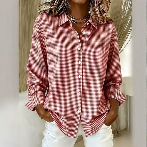 Women's collar long sleeved checkered shirt翻领长袖格子衬衫