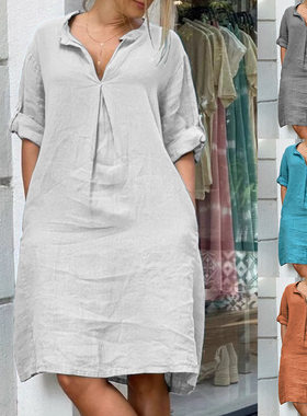 V领长袖女士休闲连衣裙V-neck long sleeved women's casualdress