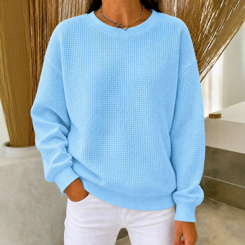 Ladies' round neck plaid long sleeved shirt女士圆领格纹长袖