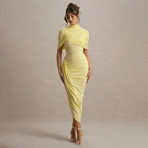 露背披肩褶皱女士连衣裙Backless Flared Pleated Women's Dress