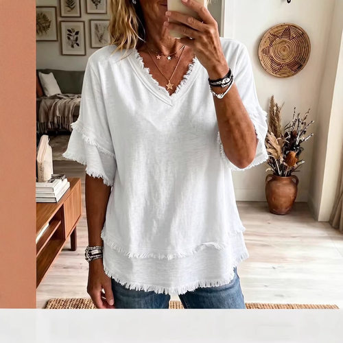 V领女士休闲短袖上衣V-neck women's casual short sleeved top