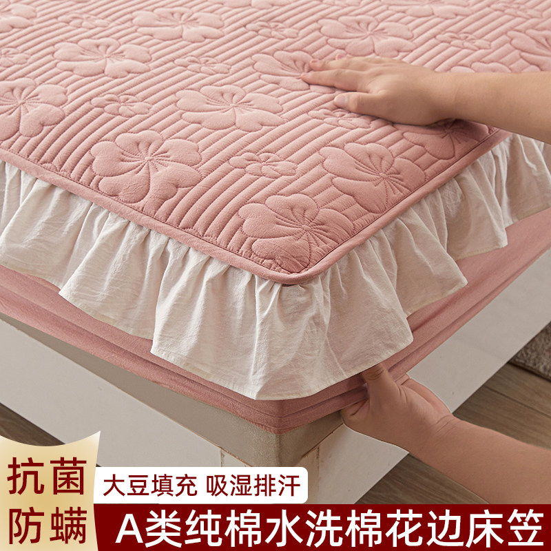 A类全棉抗菌防螨夹棉床笠带裙边图片
