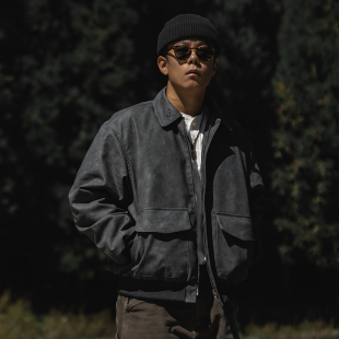 古叔 复古A2空军飞行皮夹克军事风休闲皮衣棉服外套男冬 着 美式