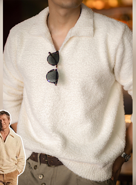 古叔的着 海鸥领慵懒毛衣男春秋新款长袖套头糯米绒打底针织衫