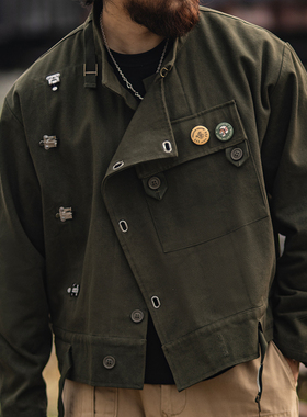 古叔的着 美式复古瑞典机车夹克男阿美咔叽老钱风骑行猎装外套