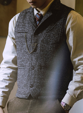 古叔的着 美式复古猎装马甲阿美咔叽英伦风巴黎扣羊毛背心外套男