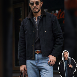 古叔的着 j22短款重磅工装帆布夹克男冬季美式复古棉服夹棉外套