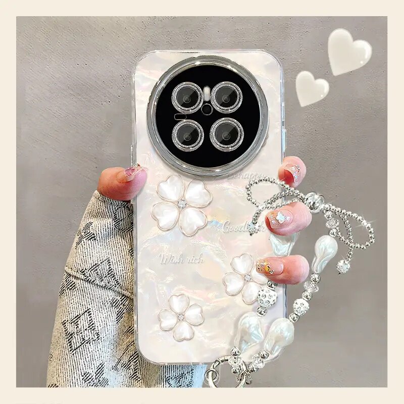 适用华为mate80手机壳2026新款高级感mate80pro贝壳纹幸运四叶草保护套独特好看mate70Pro全包防摔带手链外壳