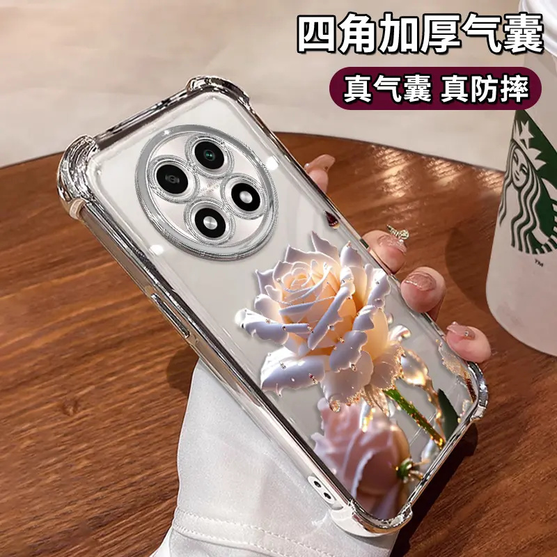 水晶玫瑰电镀防摔壳适用oppoa2pro手机壳新款2025网红爆款A2镜头全包创意保护套oppo女款小众不撞款气囊外壳