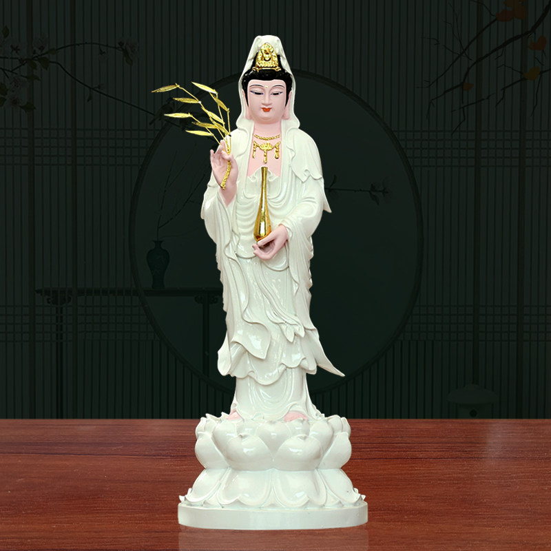 观音菩萨佛像滴水观音家用供奉树脂摆件西方三圣站像观世音娘娘像