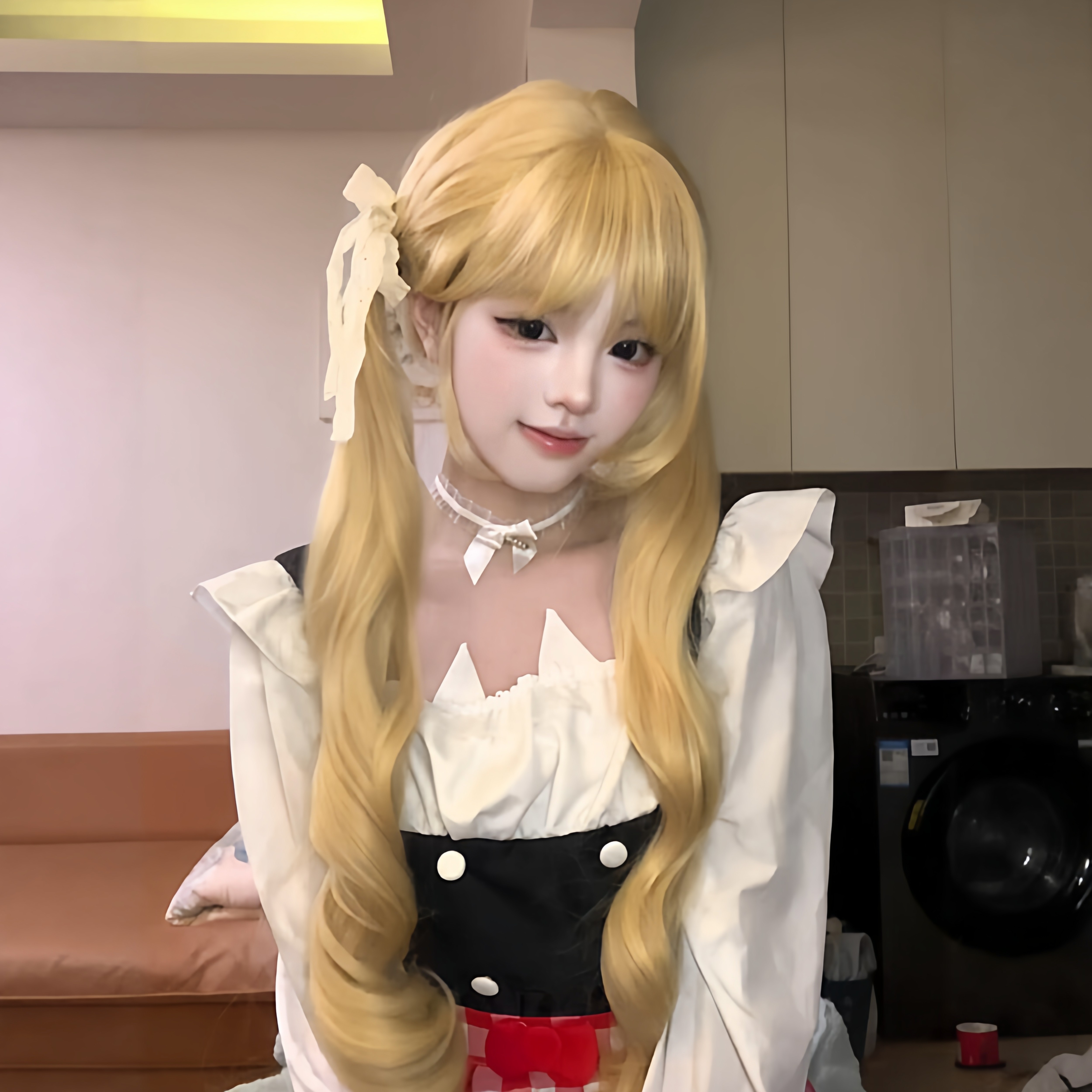 假发全头套女Lolita齐刘海双马尾长卷发黄油布丁氛围感整顶仿真发