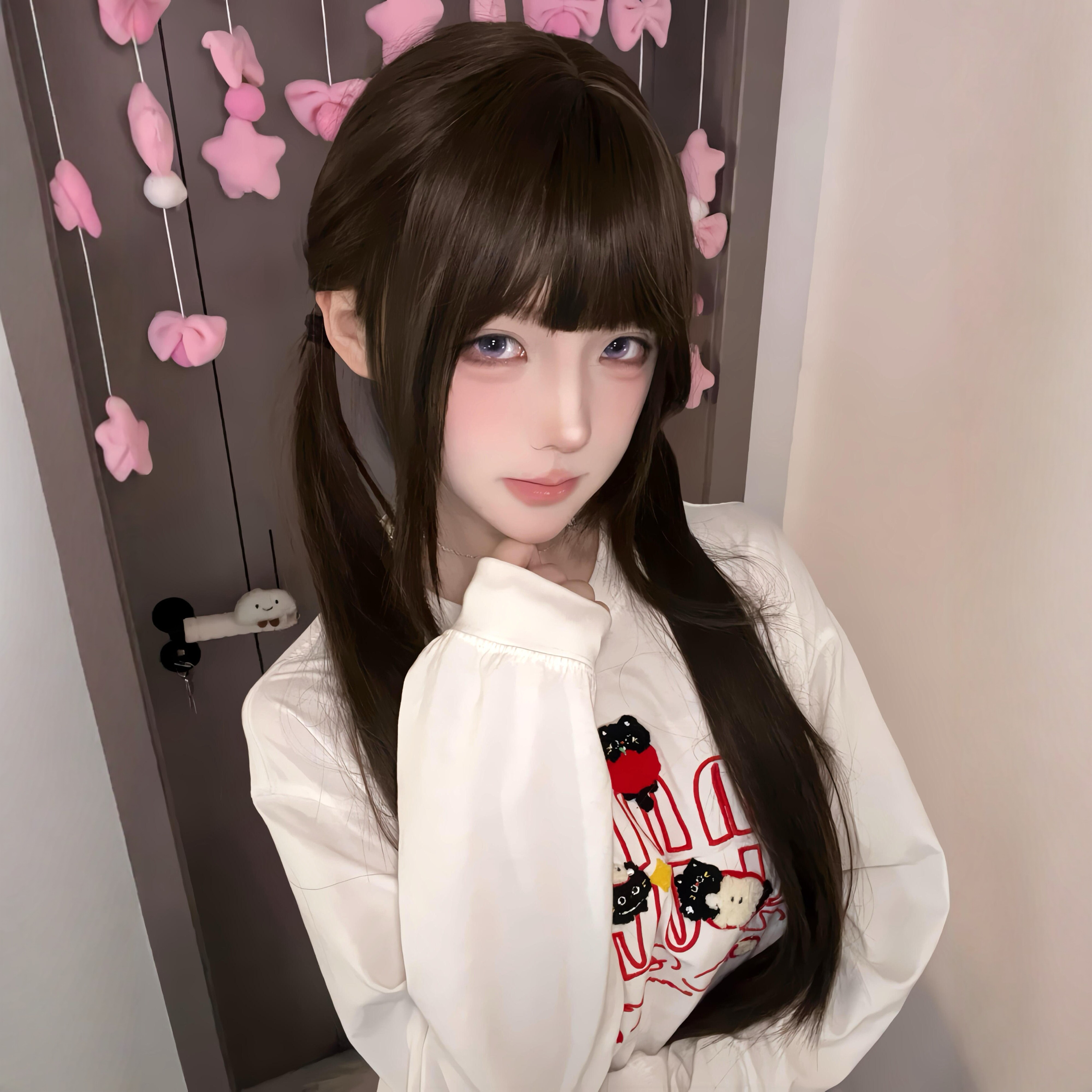 假发女Lolita齐刘海长直发双马尾