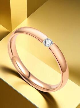 不锈钢钛钢戒指不掉色小众设计ins风饰品镶钻素圈男士代爆款